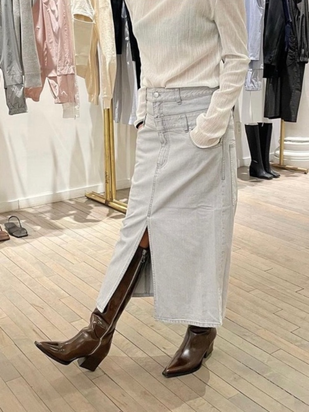 Tibi Boots Freddy Knee High in Brown Patent Leather